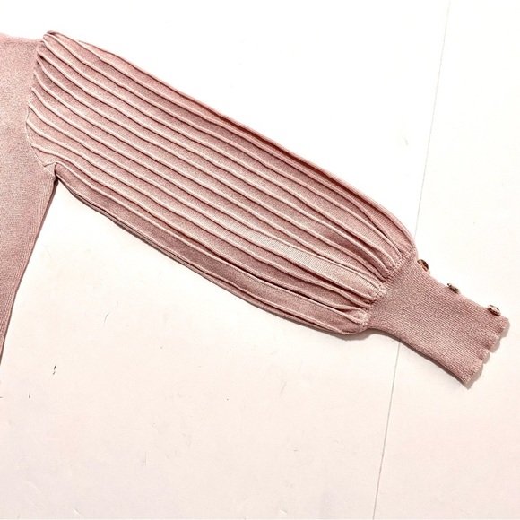 Nanette Lapore Pink Blush Sweater Medium Shimmery Long Rib Sleeves Light - Picture 8 of 15